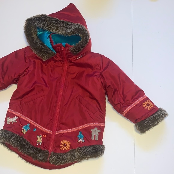 Inuk Red Vintage Inuit Parka with Faux Fur Trim - Children’s Size 6 - Picture 3 of 14